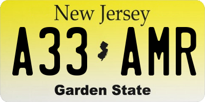 NJ license plate A33AMR