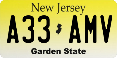 NJ license plate A33AMV
