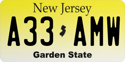 NJ license plate A33AMW