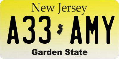NJ license plate A33AMY