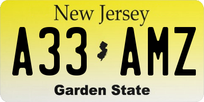 NJ license plate A33AMZ