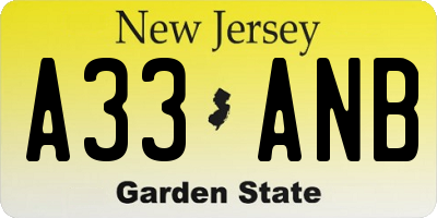 NJ license plate A33ANB