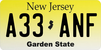NJ license plate A33ANF
