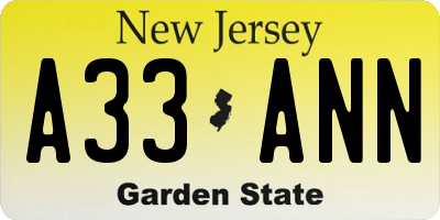 NJ license plate A33ANN