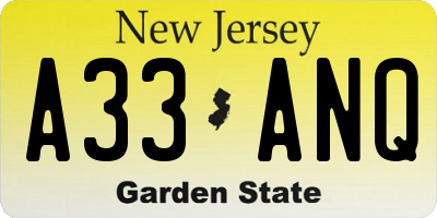 NJ license plate A33ANQ