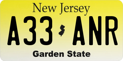 NJ license plate A33ANR