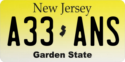 NJ license plate A33ANS
