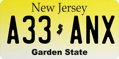 NJ license plate A33ANX
