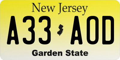 NJ license plate A33AOD