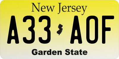 NJ license plate A33AOF