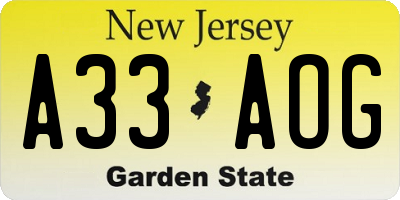 NJ license plate A33AOG
