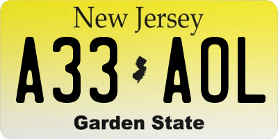 NJ license plate A33AOL