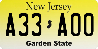 NJ license plate A33AOO