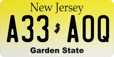 NJ license plate A33AOQ
