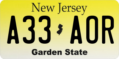 NJ license plate A33AOR