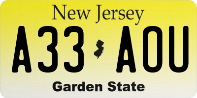 NJ license plate A33AOU