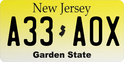 NJ license plate A33AOX