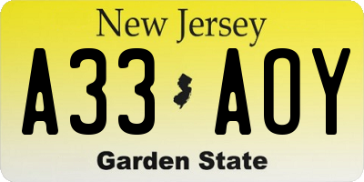 NJ license plate A33AOY
