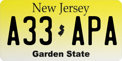 NJ license plate A33APA