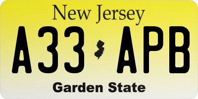 NJ license plate A33APB