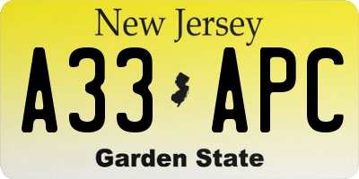 NJ license plate A33APC