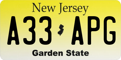 NJ license plate A33APG