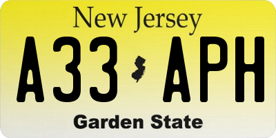 NJ license plate A33APH