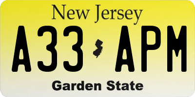 NJ license plate A33APM