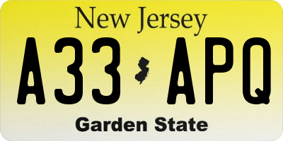 NJ license plate A33APQ