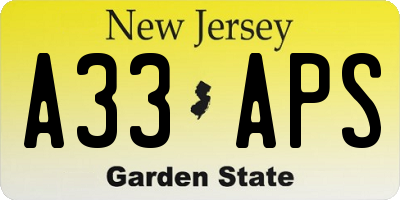 NJ license plate A33APS