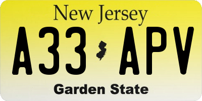 NJ license plate A33APV