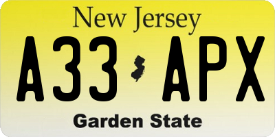 NJ license plate A33APX