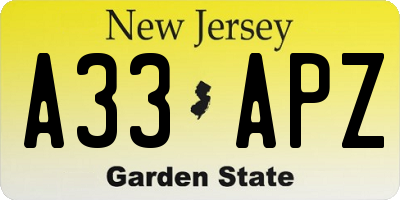 NJ license plate A33APZ