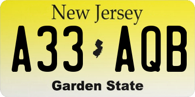 NJ license plate A33AQB