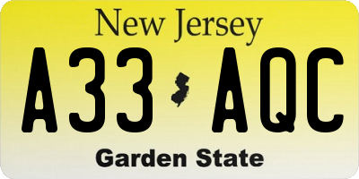 NJ license plate A33AQC