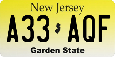 NJ license plate A33AQF