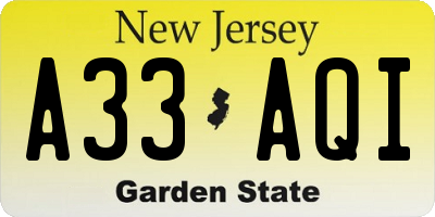 NJ license plate A33AQI