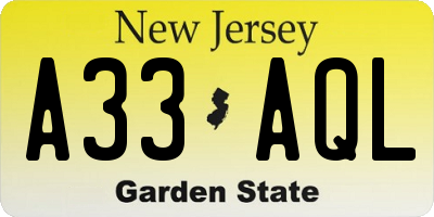 NJ license plate A33AQL