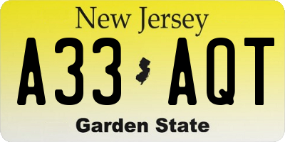 NJ license plate A33AQT