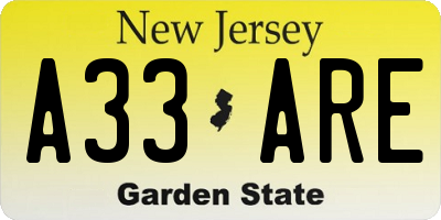 NJ license plate A33ARE