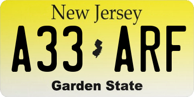 NJ license plate A33ARF