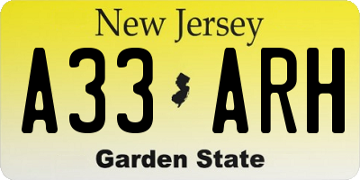 NJ license plate A33ARH