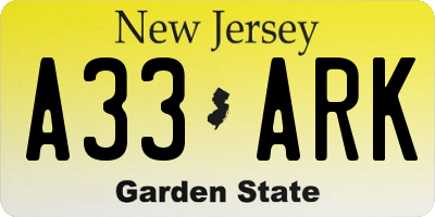 NJ license plate A33ARK