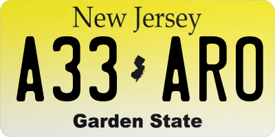 NJ license plate A33ARO