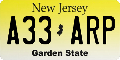 NJ license plate A33ARP