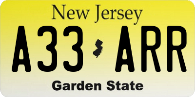 NJ license plate A33ARR