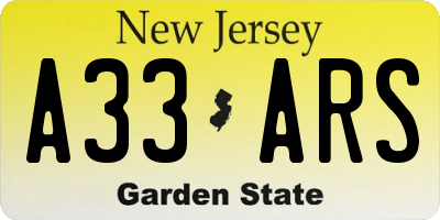 NJ license plate A33ARS