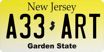 NJ license plate A33ART