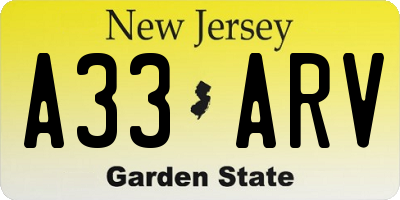 NJ license plate A33ARV