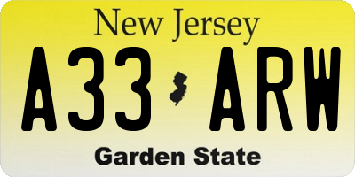 NJ license plate A33ARW